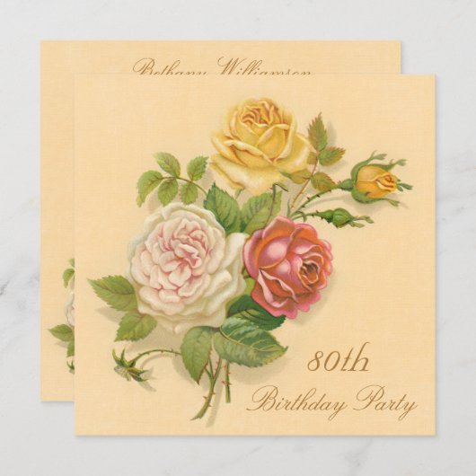 80thバースデーパーティーシックヴィンテージバラ 招待状 (正面/裏面)