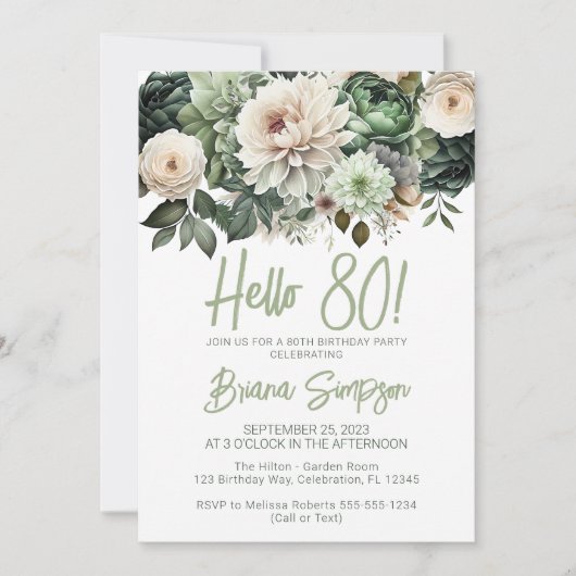 80thバースデーパーティースージンググリーンフローラ 招待状 (正面)