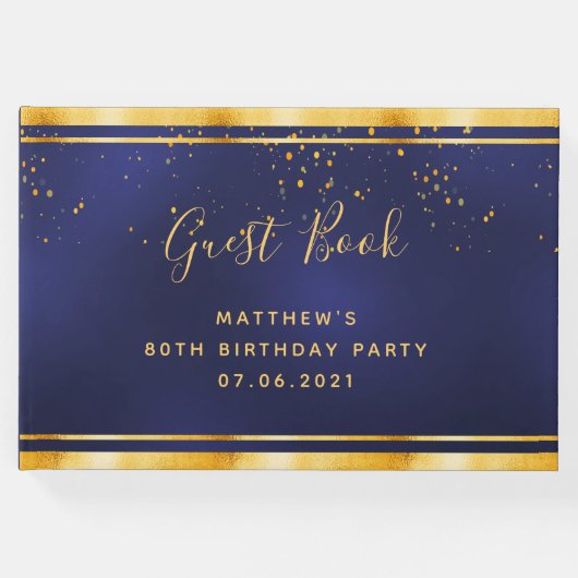 80thバースデーパーティーダークブルー金ゴールド紙吹雪 ゲストブック (正面)
