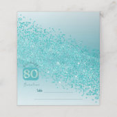 80thバースデーパーティーティール(緑がかった色)ブルーグリッター プレイスカード (外部開封)