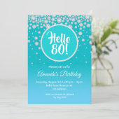 80thバースデーパーティーティール（緑がかった色）ブルーダイヤモンドグリッター 招待状 (スタンド正面)