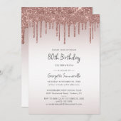 80thバースデーパーティーバラ金ゴールドグリッタードリップ 招待状 (正面/裏面)