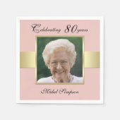 80thバースデーパーティーバラ金ゴールドフォトナプキンス スタンダードカクテルナプキン (正面)