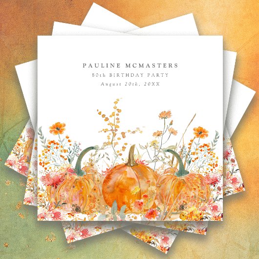 80thバースデーパーティーパンプキンワイルドフラワーカスタム スタンダードカクテルナプキン