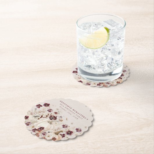 80thバースデーパーティーパンプキンワイルドフラワーカスタム ペーパーコースター (インサイチュ)