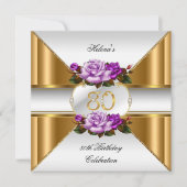 80thバースデーパーティーパープルエレガント金ゴールドバラB 招待状 (正面)