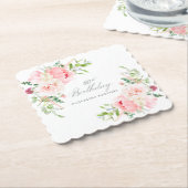 80thバースデーパーティーピンクフローラカスタム ペーパーコースター (アングル)