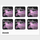 80thバースデーパーティーピンク踊りバタフライバラ スクエアシール (シート)