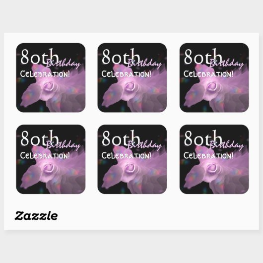 80thバースデーパーティーピンク踊りバタフライバラ スクエアシール (シート)