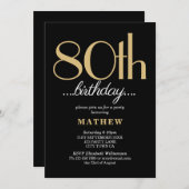 80thバースデーパーティーブラック金ゴールド 招待状 (正面/裏面)