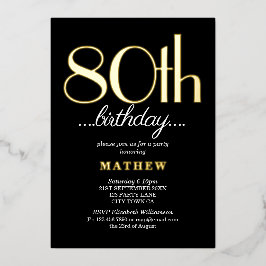 80thバースデーパーティーブラック金ゴールド 箔招待状