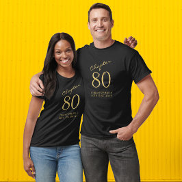 80thバースデーパーティーブラック&金ゴールド tシャツ