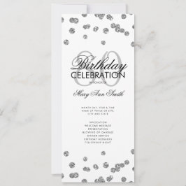 80thバースデーパーティープログラムシルバーグリッターメニュー 招待状