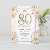 80thバースデーパーティーホワイトエレガント牡丹フローラ 招待状 (スタンド正面)