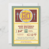 80thバースデーパーティーメンズベーコンおもしろいエッグテーマ 招待状 (正面)