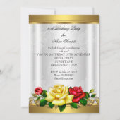 80thバースデーパーティーレッドエレガント金ゴールドバラレース 招待状 (裏面)