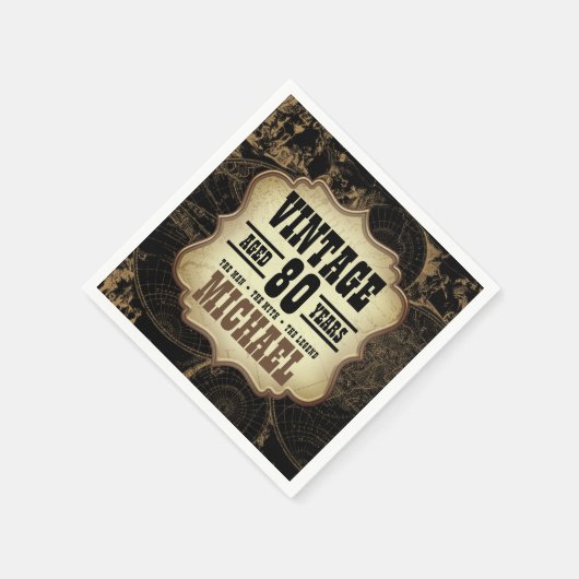 80thバースデーパーティーヴィンテージテーマ名前をカスタムする スタンダードカクテルナプキン (角)
