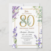80thバースデーパーティー水の色パープルラベンダー 招待状 (正面)