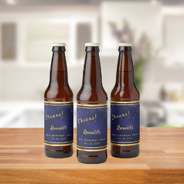 80thバースデーパーティー海軍ブルー金ゴールド応援 ビールラベル