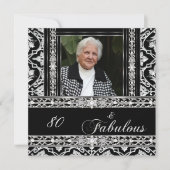 80thバースデーパーティー白黒ダマスクダイヤモンド 招待状 (正面)