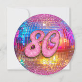 80thバースデーパーティー金ゴールドピンクグリッターディスコボール 招待状 (裏面)