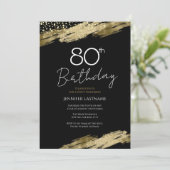 80thバースデーパーティー金ゴールドブラック招待状 招待状 (スタンド正面)