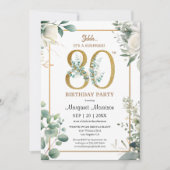 80thバースデーパーティー金ゴールド水彩緑 招待状 (正面)