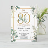 80thバースデーパーティー金ゴールド水彩緑 招待状 (スタンド正面)