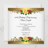 80thバースデーパーティー金ゴールド赤い黄色のバラ 招待状 (裏面)