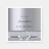 80thバースデーパーティー銀エレガント弓 スタンダードカクテルナプキン (正面)