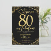 80thバースデーパーティー80素晴らしいブラック金ゴールドグリッター 招待状 (スタンド正面)