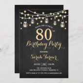 80thバースデーパーティー – カルボード金ゴールド 招待状 (正面/裏面)