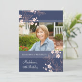 80thバースデーパーティ招待状ブルーサンゴフラワーズ 招待状 (スタンド正面)