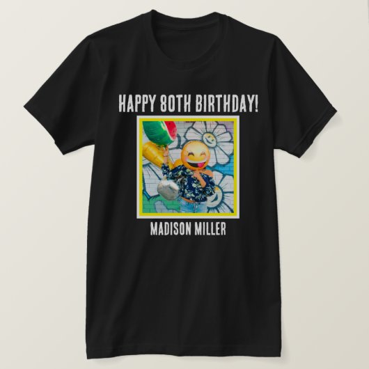 80thパーソナライズされたマイルストーンフォト誕生日Tシャツ Tシャツ (デザイン正面)