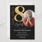 80thブラック金ゴールド誕生日招待状（写真あり） 招待状 (正面)