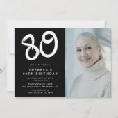 80thモダン誕生日パーティーの写真 招待状 (正面)