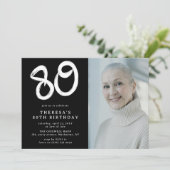 80thモダン誕生日パーティーの写真 招待状 (スタンド正面)