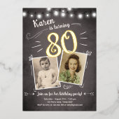 80thヴィンテージレトロ写真八十サプライズ誕生日 箔招待状 (正面)