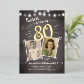80thヴィンテージレトロ写真八十サプライズ誕生日 箔招待状 (立ち正面)