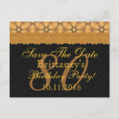 80th日付の保存誕生日金ゴールドブラックレース 案内ポストカード (正面)