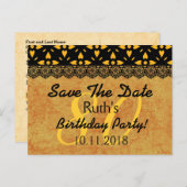 80th日付の保存誕生日金ゴールドブラックレースV7 案内ポストカード (正面/裏面)
