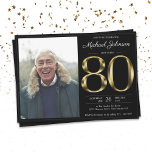 80th無地の金ゴールド文字ブラッククラッシー誕生日 招待状<br><div class="desc">80th無地の金ゴールド文字ブラッククラシー誕生日招待状。誕生シンプル年の節目を迎えた金ゴールド文字効果の上品なバースデー無地のタ招待状！これは編集可能なテンプレートで、男性と女性の両方に使用できる。連絡もし質問があるなら私は私の最高のことを行う！</div>