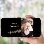 80th誕生日の招待フォトブラック男のための黒 招待状