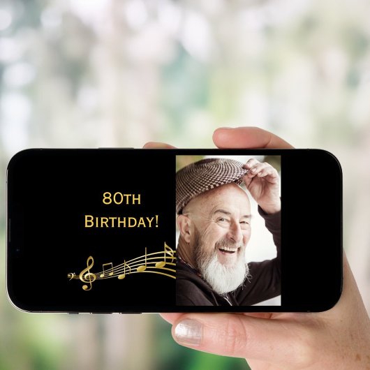 80th誕生日の招待フォトブラック男のための黒 招待状