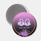 80th誕生日の紫の黒の金ゴールドは日付を保存 マグネット (正面/裏面)