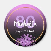 80th誕生日の紫の黒の金ゴールドは日付を保存 マグネット (正面)