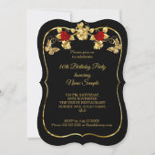 80th誕生日エレガント金ゴールドレッドローズブラック 招待状 (裏面)