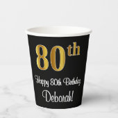 80th誕生日エレガント – 贅沢フェイクな金ゴールドルック# 紙コップ (正面)