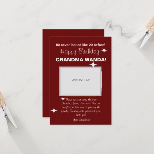 80th誕生日カードグリーティングマルーンエレガンススタイル (正面/裏面インサイチュ)