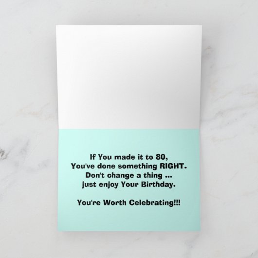 80th誕生日カード – 風船と願い/誰でも カード (内部)